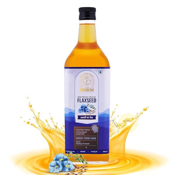 Janki's Shuchi Shuchi Wood Pressed Flaxseed Oil 1 Ltr I Certified Organic Cold Pressed Flaxseed Oil With I Virgin & Natural Healthy Cooking Oil Extracted Using Lakdi Ghani/Kacchi Ghani/Chekku Method