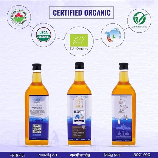 Janki's Shuchi Shuchi Wood Pressed Flaxseed Oil 1 Ltr I Certified Organic Cold Pressed Flaxseed Oil With I Virgin & Natural Healthy Cooking Oil Extracted Using Lakdi Ghani/Kacchi Ghani/Chekku Method - Image 2