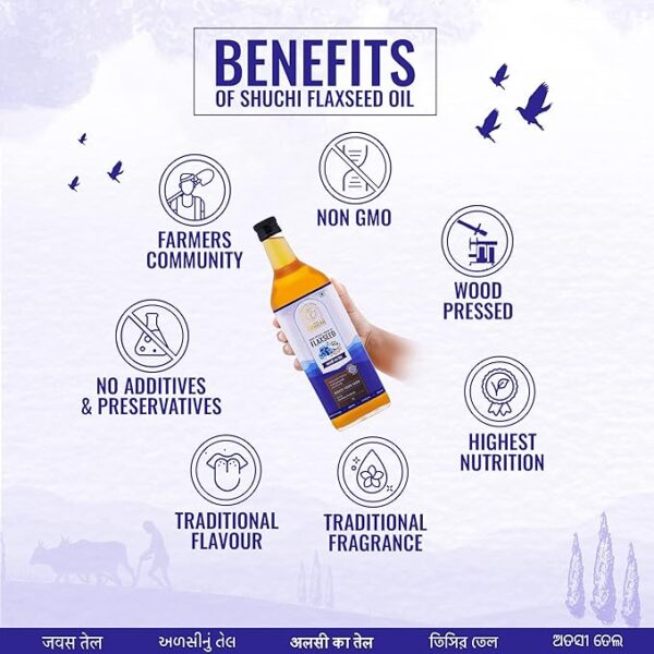 Janki's Shuchi Shuchi Wood Pressed Flaxseed Oil 1 Ltr I Certified Organic Cold Pressed Flaxseed Oil With I Virgin & Natural Healthy Cooking Oil Extracted Using Lakdi Ghani/Kacchi Ghani/Chekku Method - Image 4