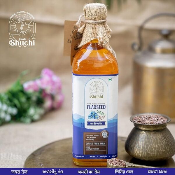 Janki's Shuchi Shuchi Wood Pressed Flaxseed Oil 1 Ltr I Certified Organic Cold Pressed Flaxseed Oil With I Virgin & Natural Healthy Cooking Oil Extracted Using Lakdi Ghani/Kacchi Ghani/Chekku Method - Image 7