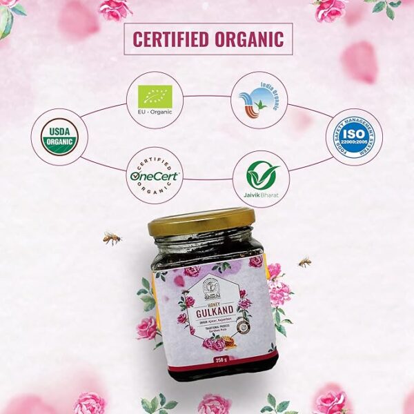Janki's Shuchi Pure Natural Honey-Gulkand | Unprocessed Organic Honey | Rose Petal-Honey| 250g - Image 2