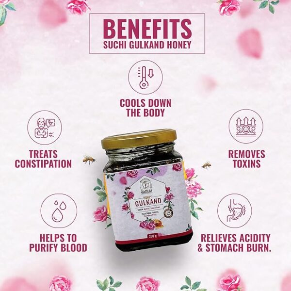 Janki's Shuchi Pure Natural Honey-Gulkand | Unprocessed Organic Honey | Rose Petal-Honey| 250g - Image 4